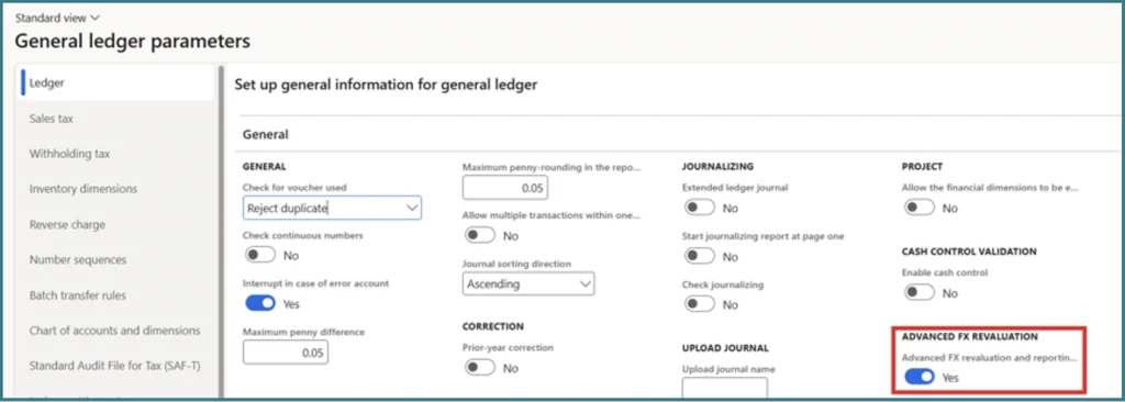 FNX-GEN-130 General ledger parameters