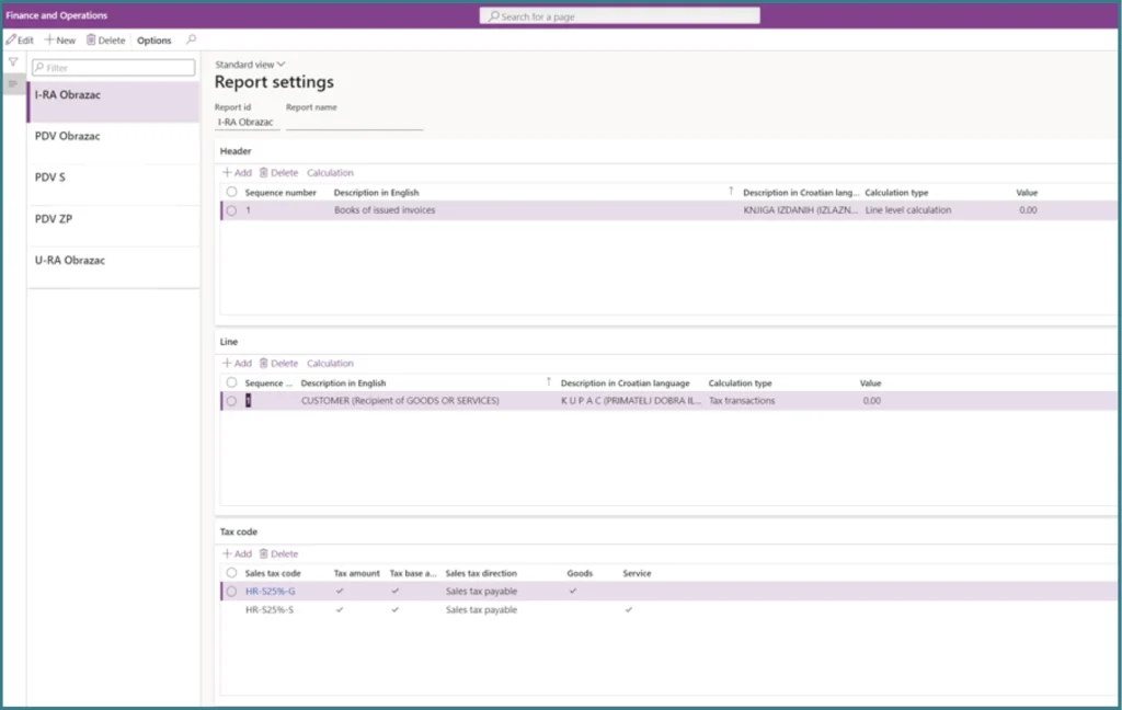 Report Settings for I-RA Obrazac