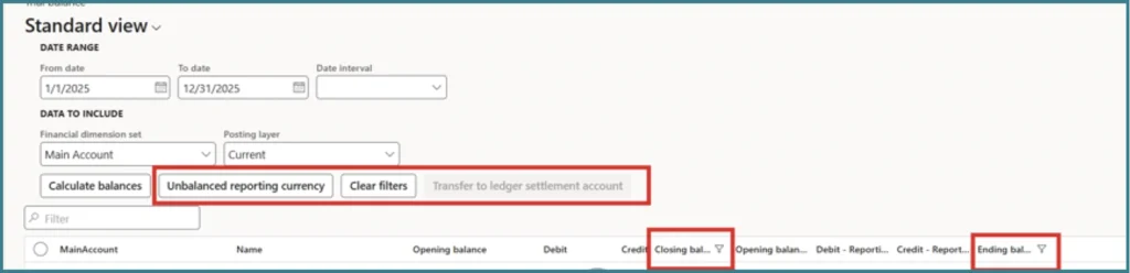 Trial balance form