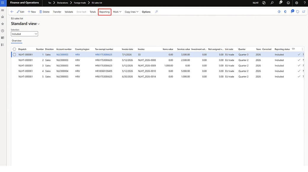 Generating the EU sales list report