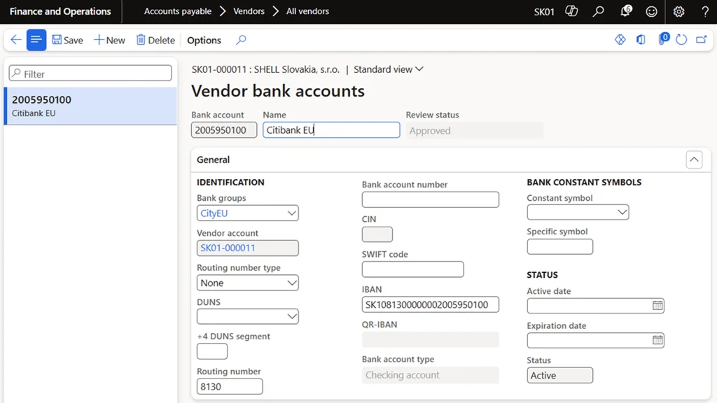 Slovakia Loading vendor bank account information new